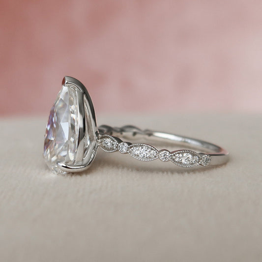 3 CT Pear Pave Moissanite Engagement Ring