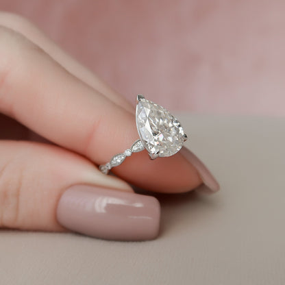 3 CT Pear Pave Moissanite Engagement Ring