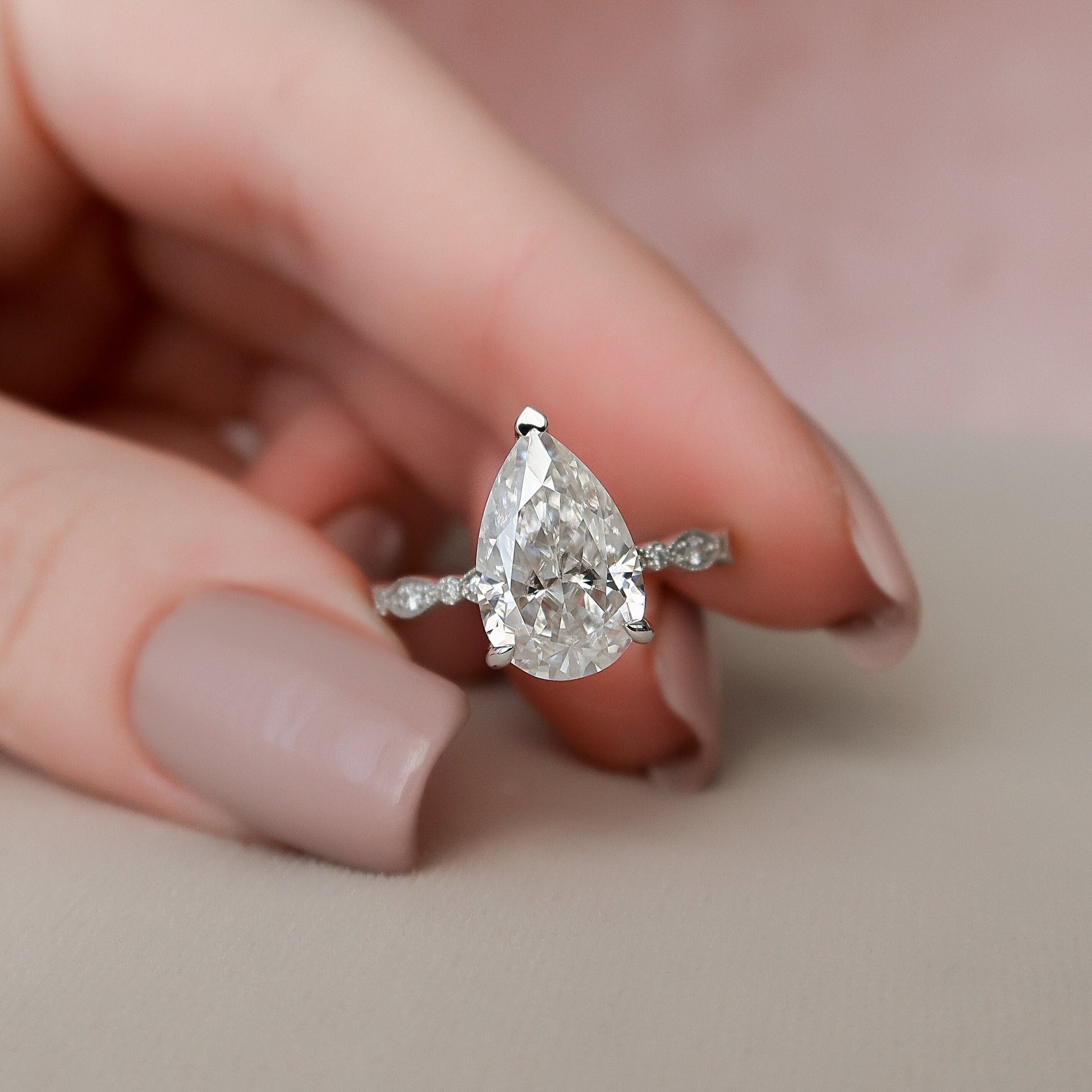 3 CT Pear Pave Moissanite Engagement Ring