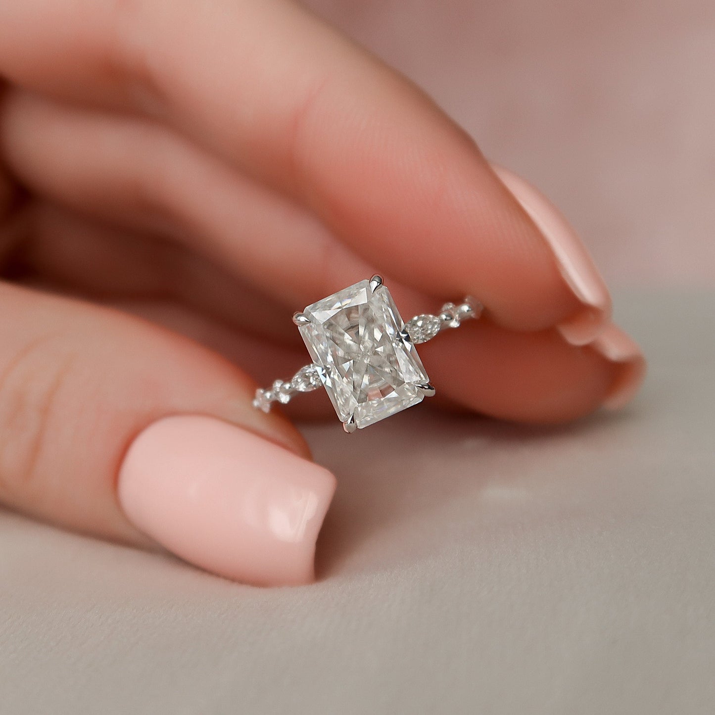 3.5 CT Radiant Hidden Halo & Dainty Pave Moissanite Engagement Ring