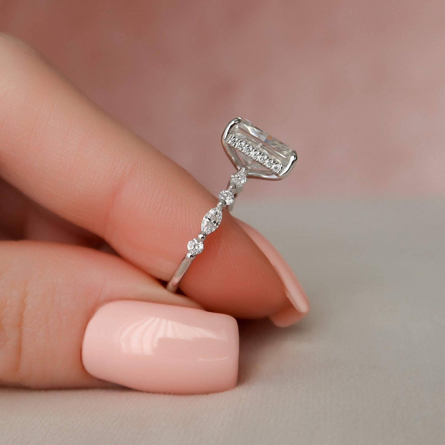 3.5 CT Radiant Hidden Halo & Dainty Pave Moissanite Engagement Ring