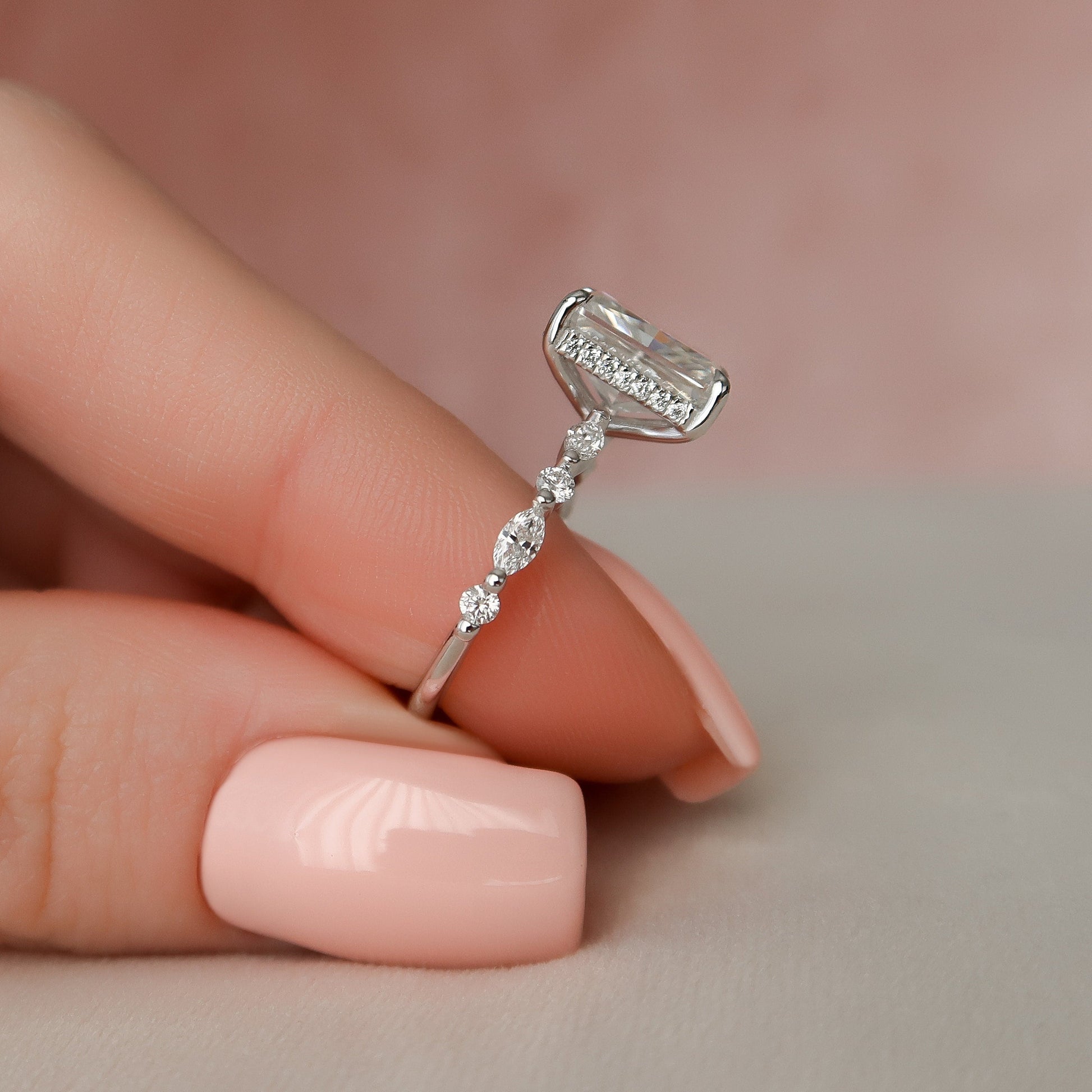 3.5 CT Radiant Hidden Halo & Dainty Pave Moissanite Engagement Ring