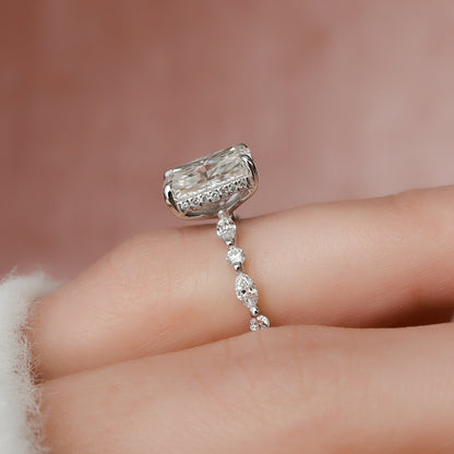 3.5 CT Radiant Hidden Halo & Dainty Pave Moissanite Engagement Ring