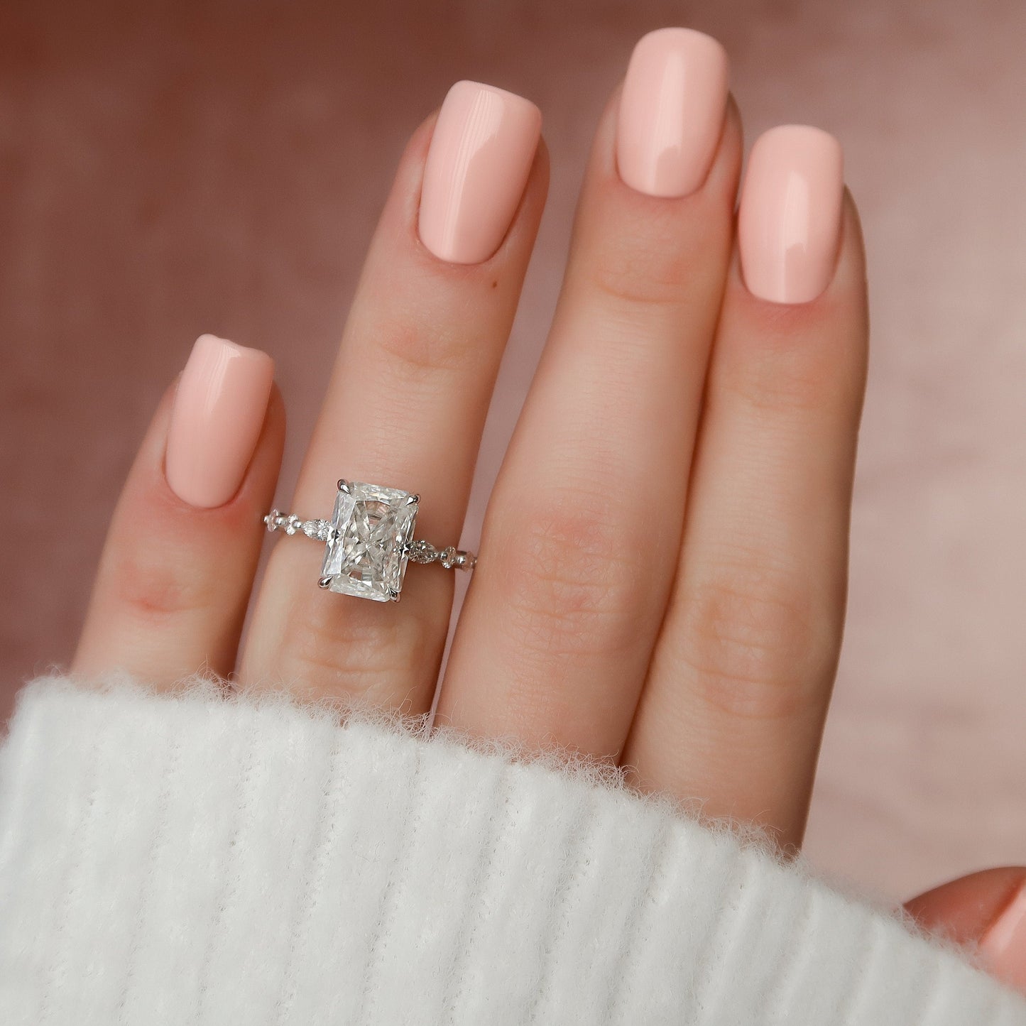 3.5 CT Radiant Hidden Halo & Dainty Pave Moissanite Engagement Ring