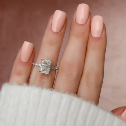 3.5 CT Radiant Hidden Halo & Dainty Pave Moissanite Engagement Ring