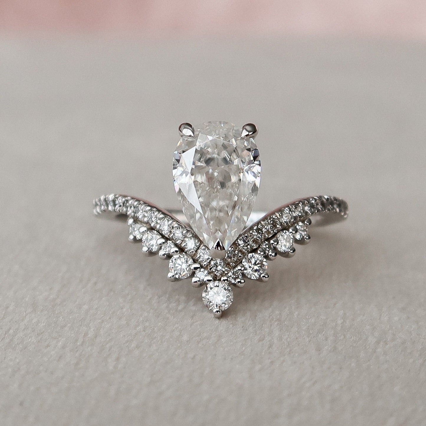 1.5 CT Pear Cluster Moissanite Engagement Ring