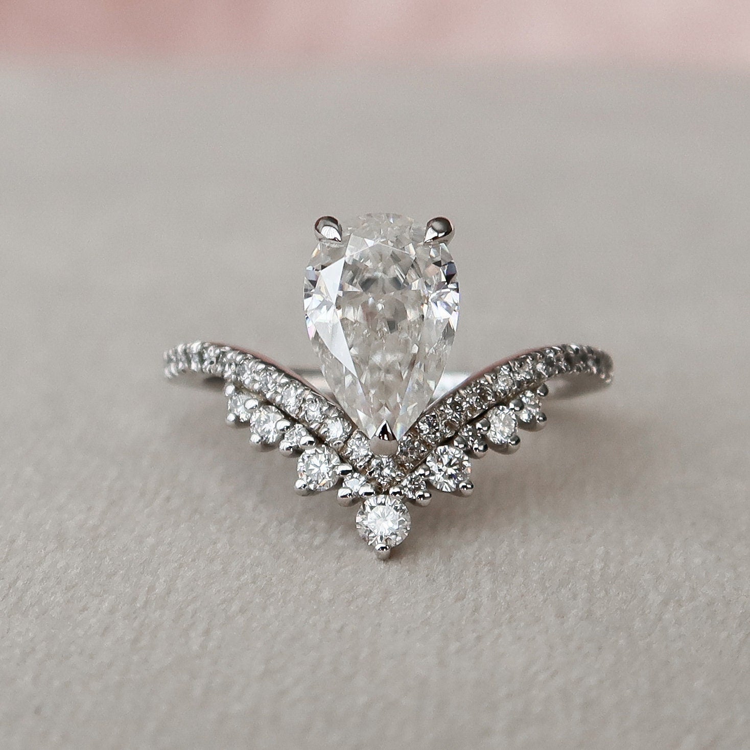 1.5 CT Pear Cluster Moissanite Engagement Ring