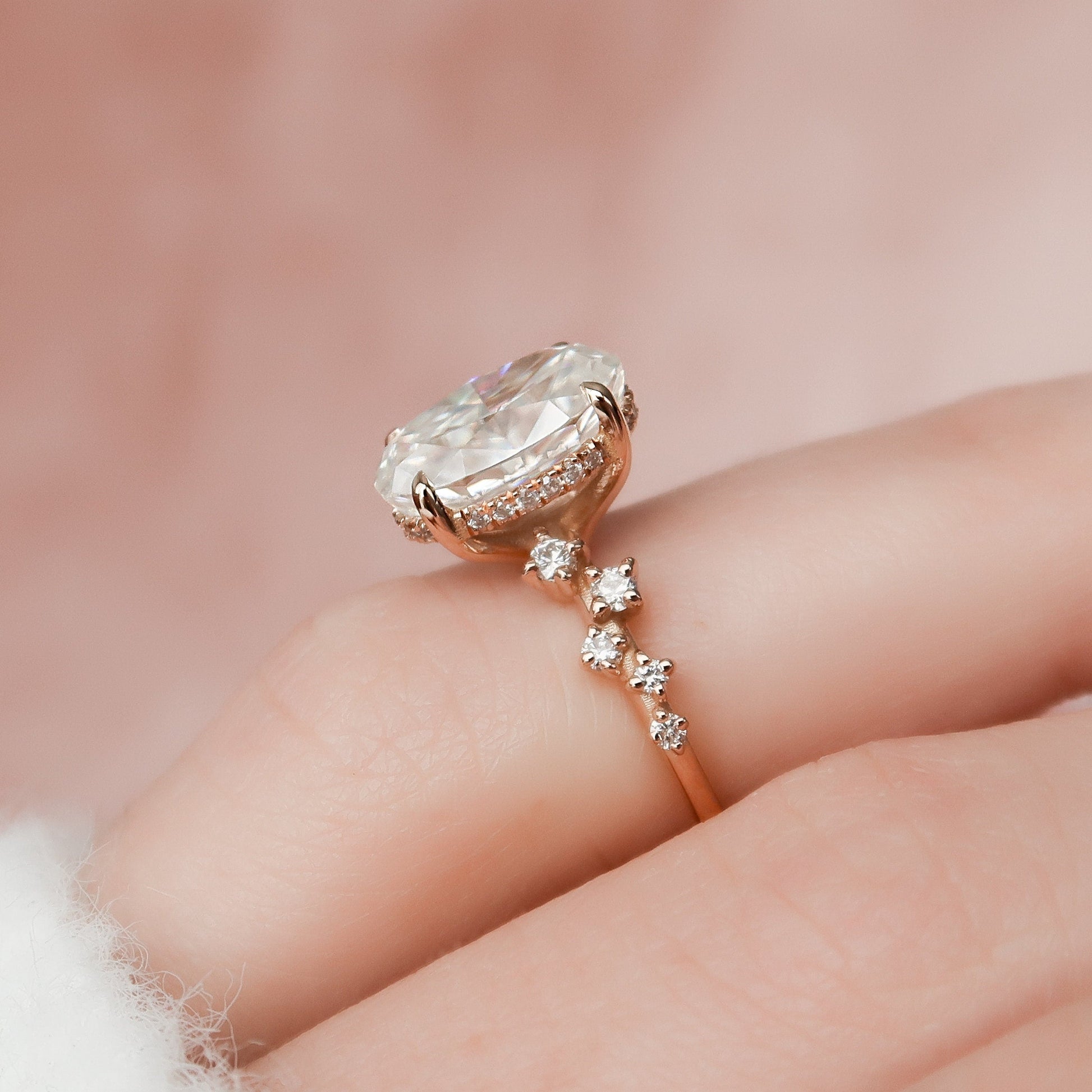 3 CT Oval Hidden Halo & Pave Moissanite Engagement Ring