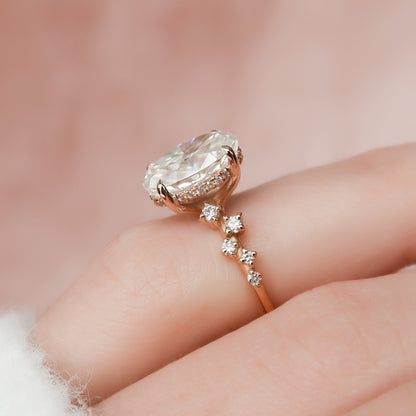 3 CT Oval Hidden Halo & Pave Moissanite Engagement Ring