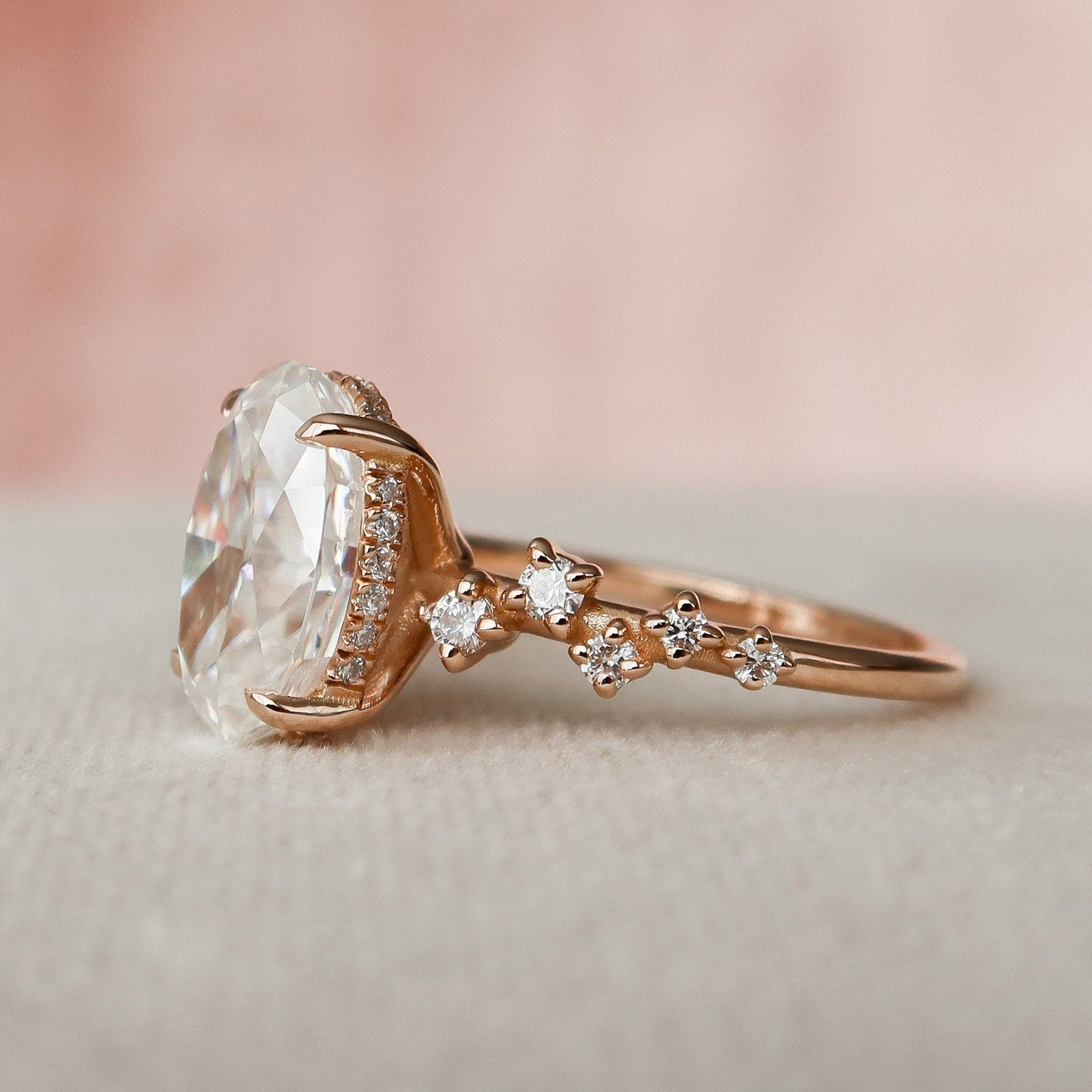3 CT Oval Hidden Halo & Pave Moissanite Engagement Ring