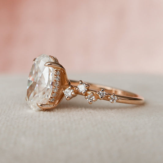 3 CT Oval Hidden Halo & Pave Moissanite Engagement Ring