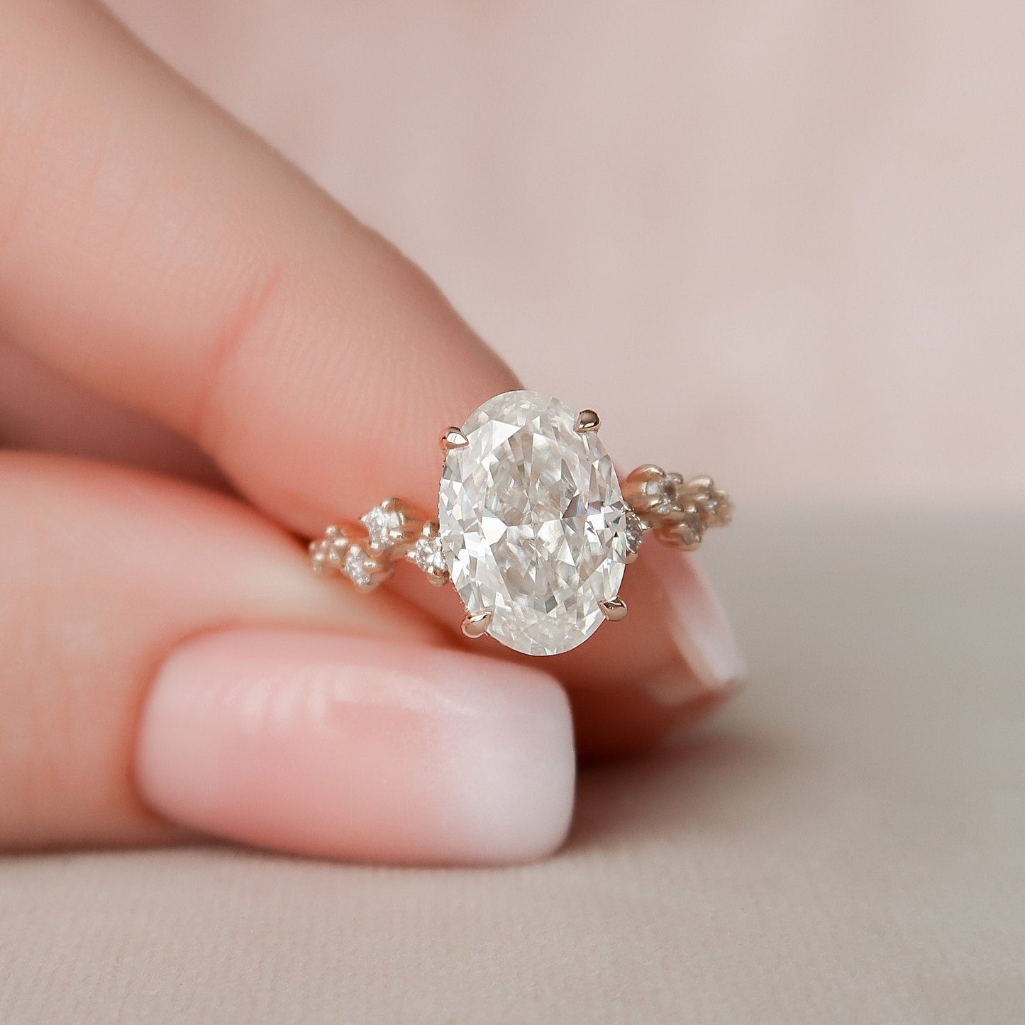 3 CT Oval Hidden Halo & Pave Moissanite Engagement Ring