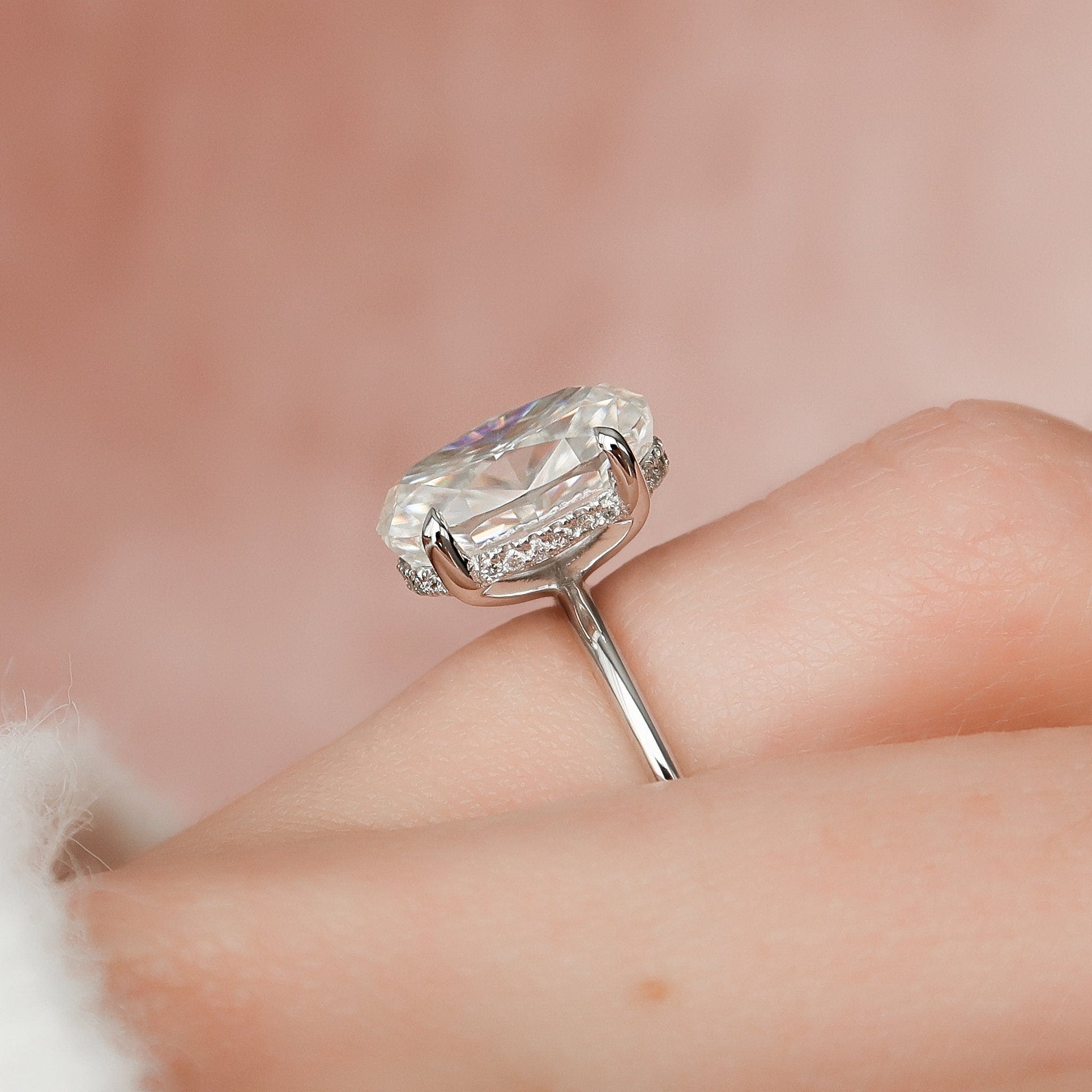 3.5 CT Oval Hidden Halo Moissanite Engagement Ring