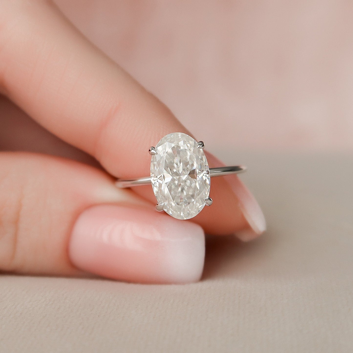 3.5 CT Oval Hidden Halo Moissanite Engagement Ring