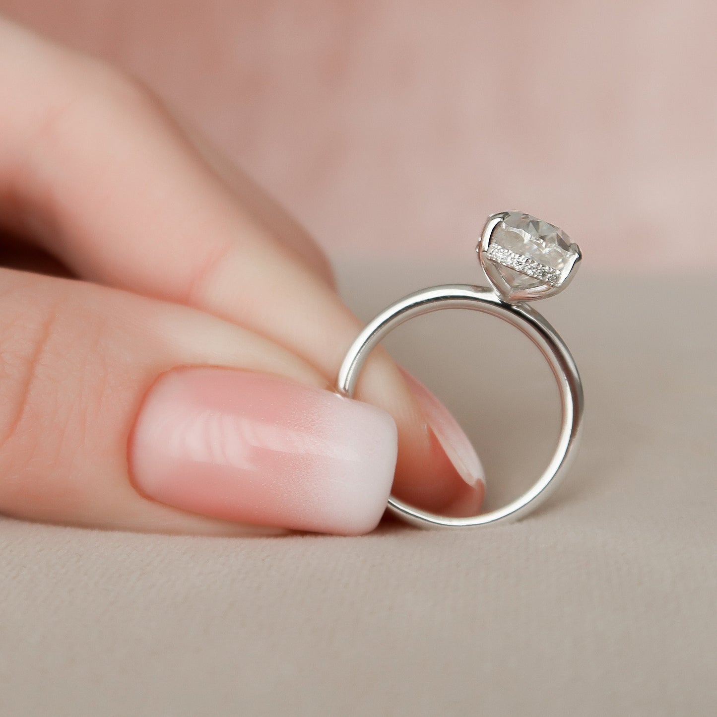 3.5 CT Oval Hidden Halo Moissanite Engagement Ring