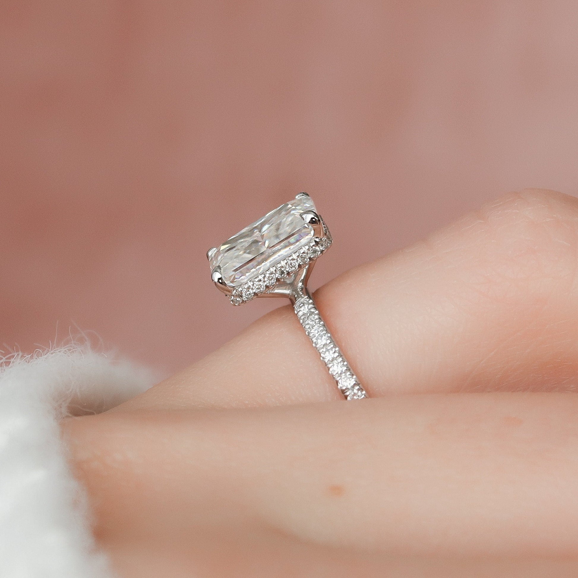 3 CT Radiant Hidden Halo & Pave Moissanite Engagement Ring