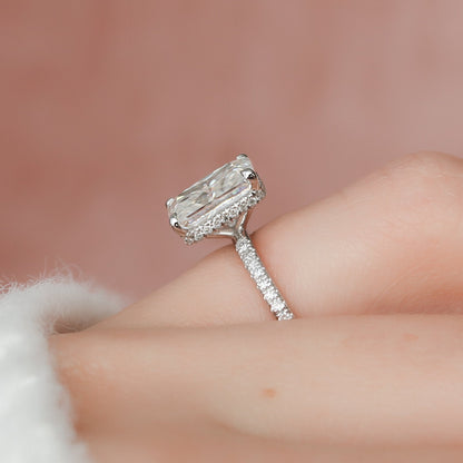 3 CT Radiant Hidden Halo & Pave Moissanite Engagement Ring