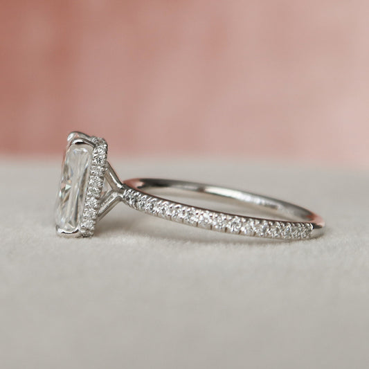 3 CT Radiant Hidden Halo & Pave Moissanite Engagement Ring