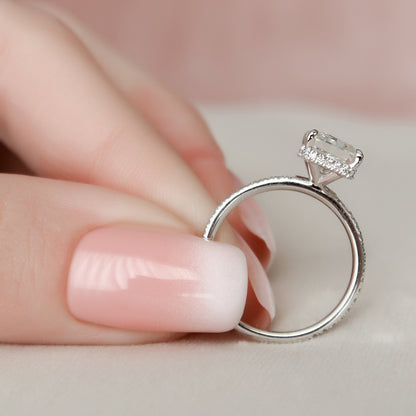 3 CT Radiant Hidden Halo & Pave Moissanite Engagement Ring