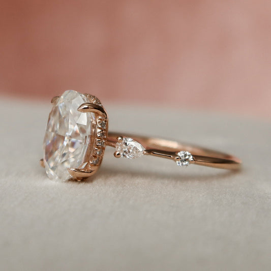 2 CT Oval Hidden Halo & Dainty Pave Moissanite Engagement Ring
