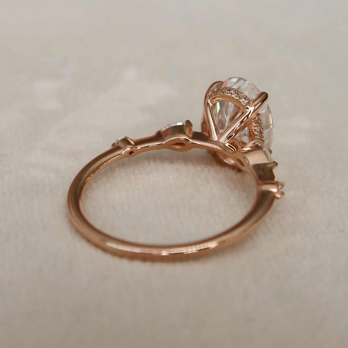 2 CT Oval Hidden Halo & Dainty Pave Moissanite Engagement Ring