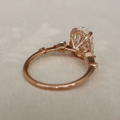 2 CT Oval Hidden Halo & Dainty Pave Moissanite Engagement Ring
