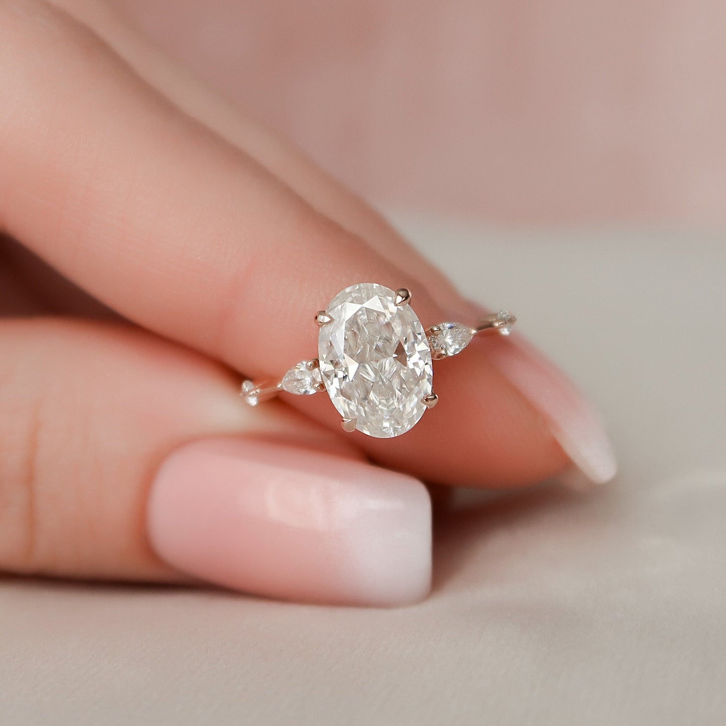 2 CT Oval Hidden Halo & Dainty Pave Moissanite Engagement Ring