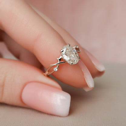 1 CT Oval Twig Pave Moissanite Engagement Ring