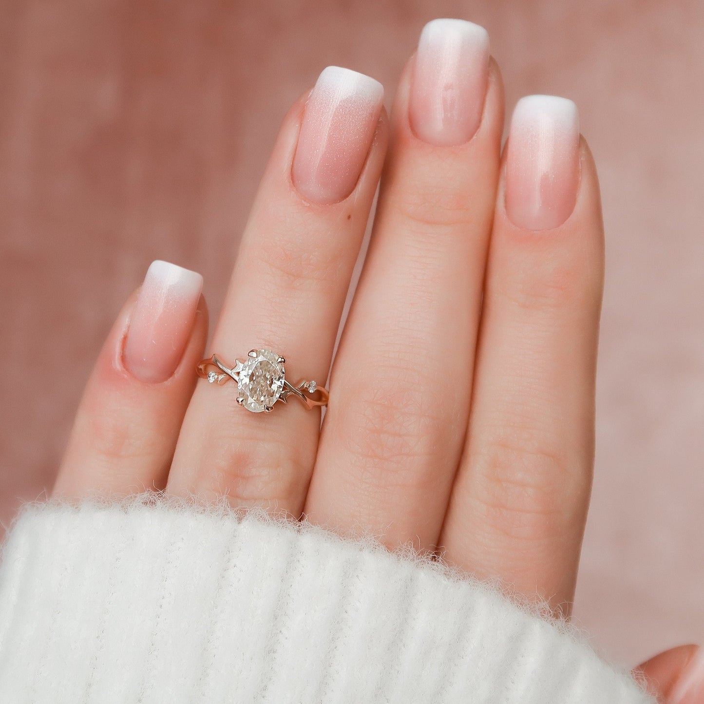 1 CT Oval Twig Pave Moissanite Engagement Ring