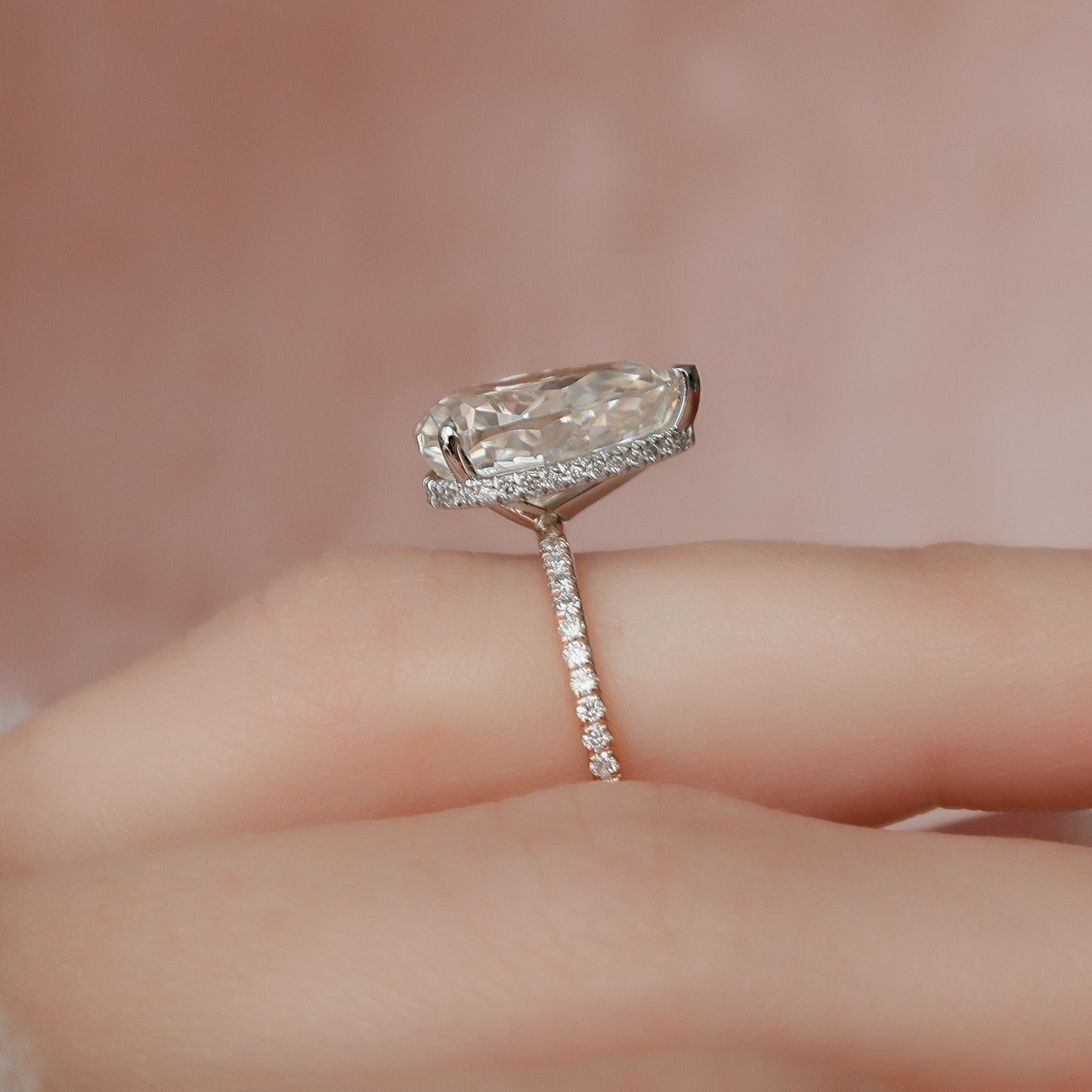 3.5 CT Pear Hidden Halo & Pave Moissanite Engagement Ring