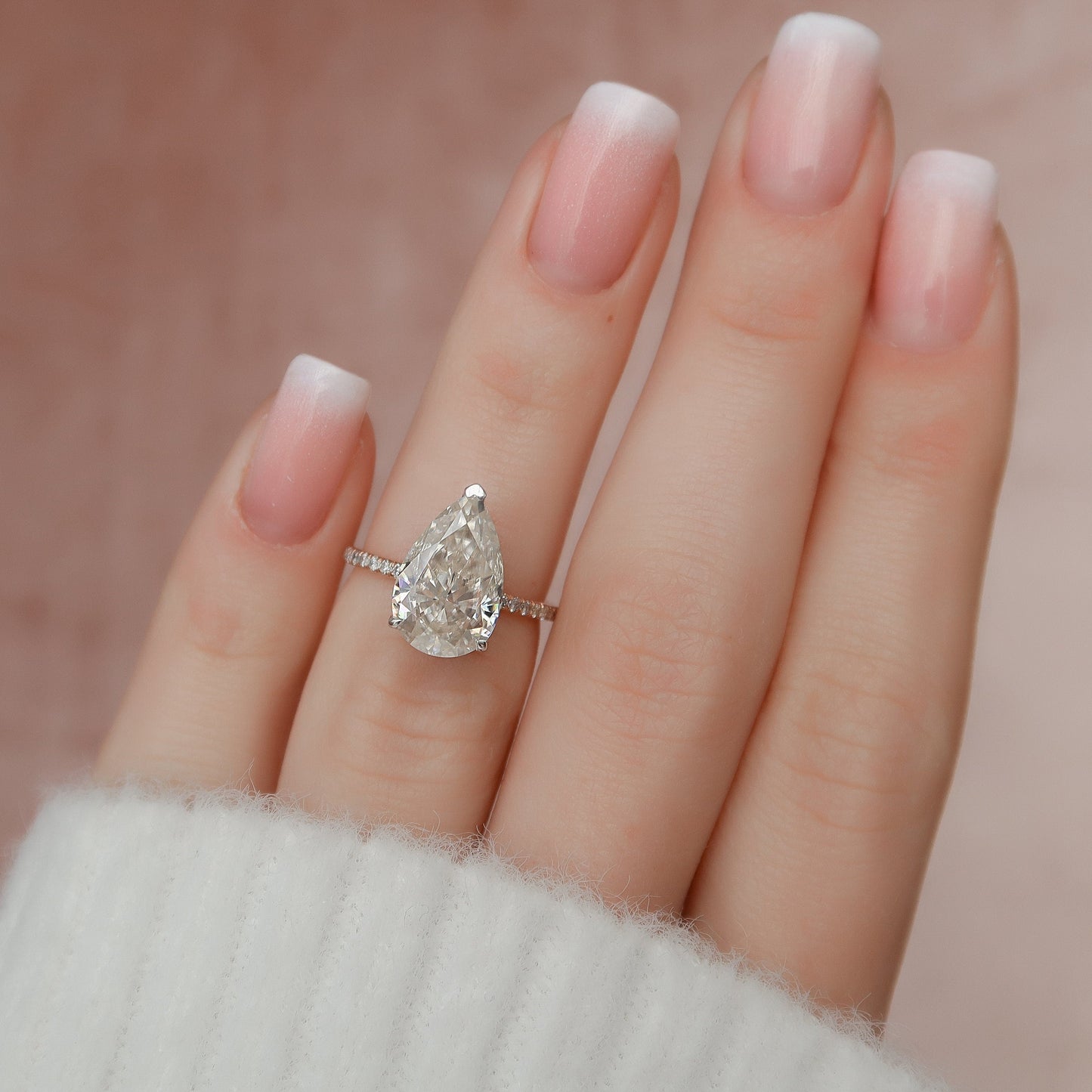 3.5 CT Pear Hidden Halo & Pave Moissanite Engagement Ring