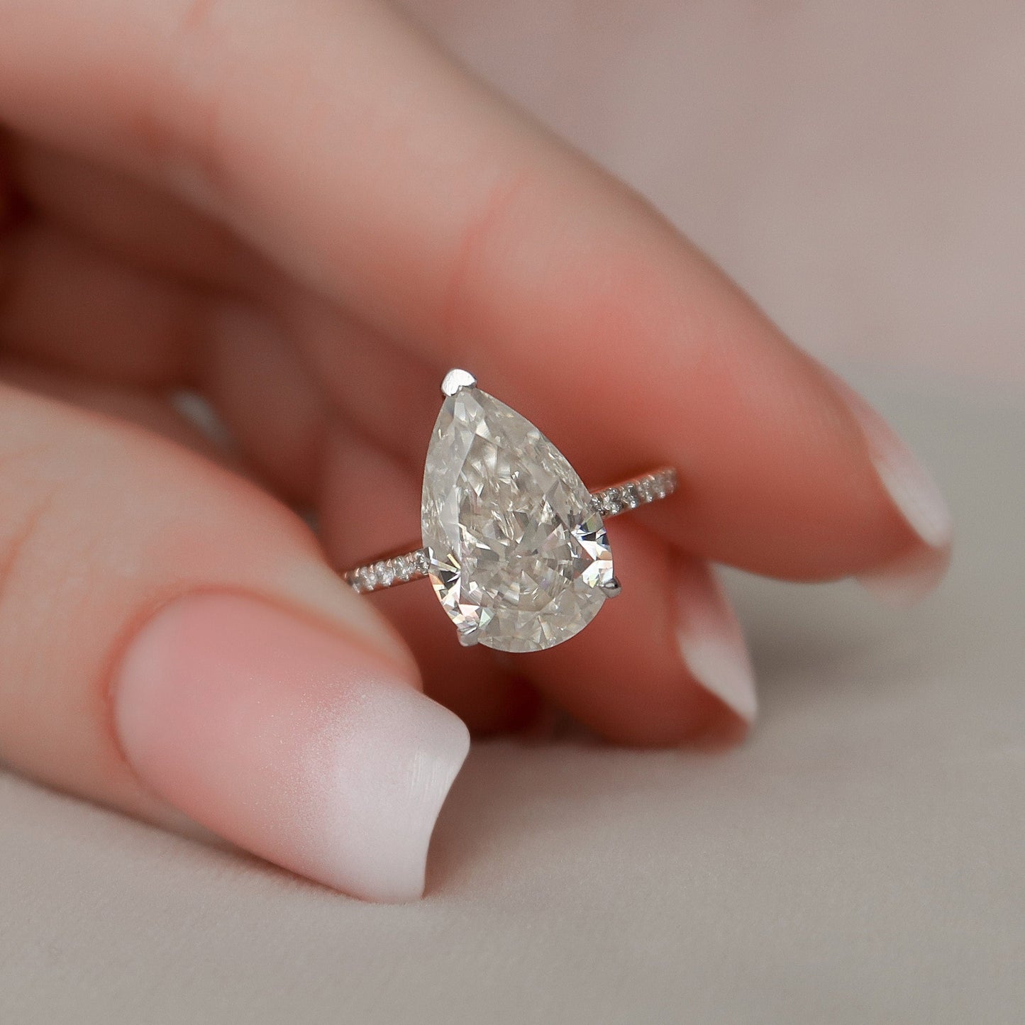 3.5 CT Pear Hidden Halo & Pave Moissanite Engagement Ring
