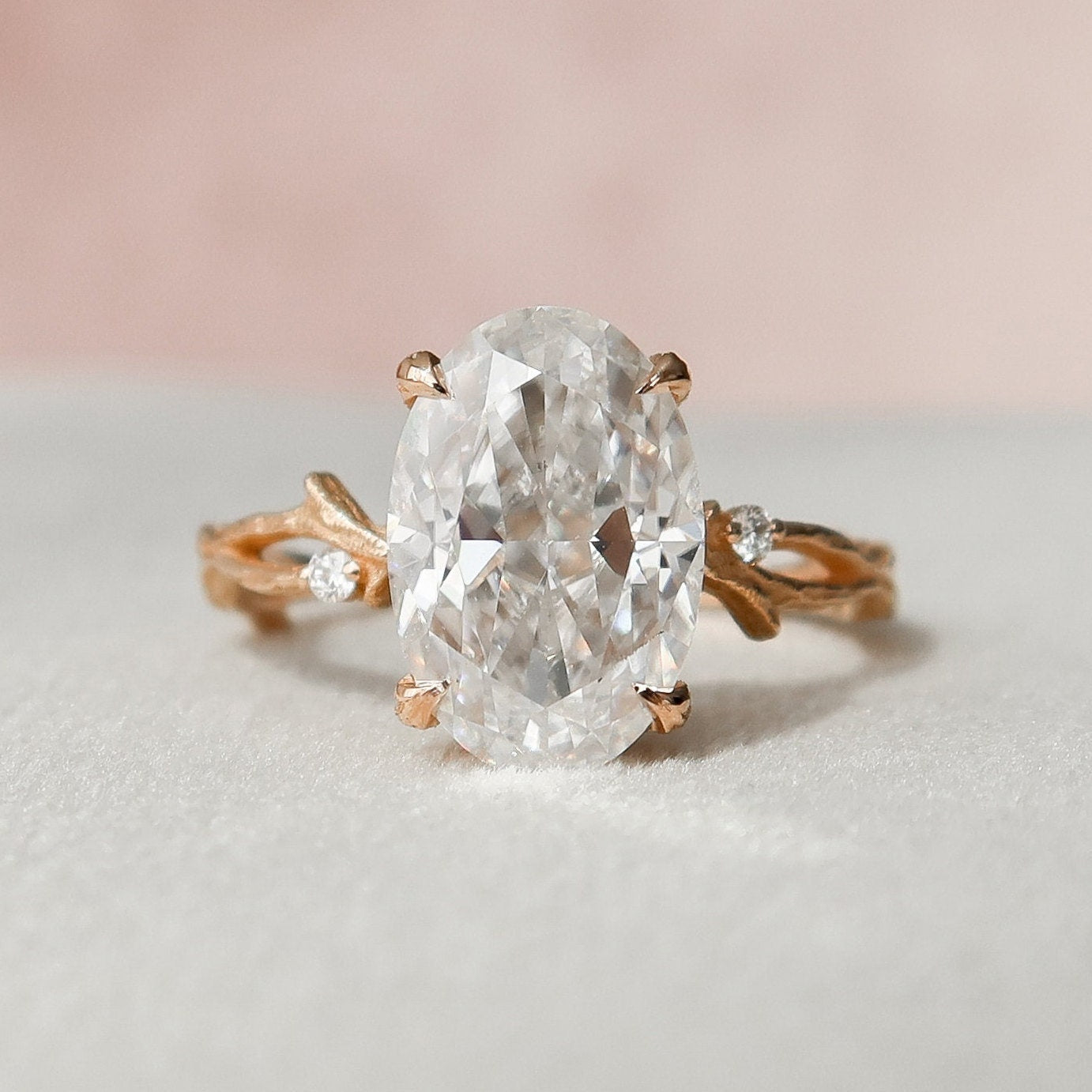 3.5 CT Oval Twig Pave Moissanite Engagement Ring