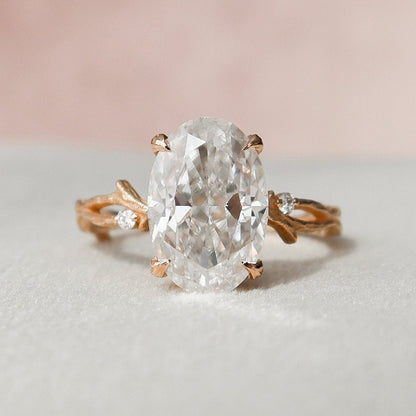3.5 CT Oval Twig Pave Moissanite Engagement Ring