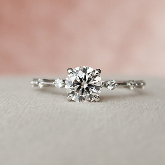1 CT Round Dainty Pave Moissanite Engagement Ring