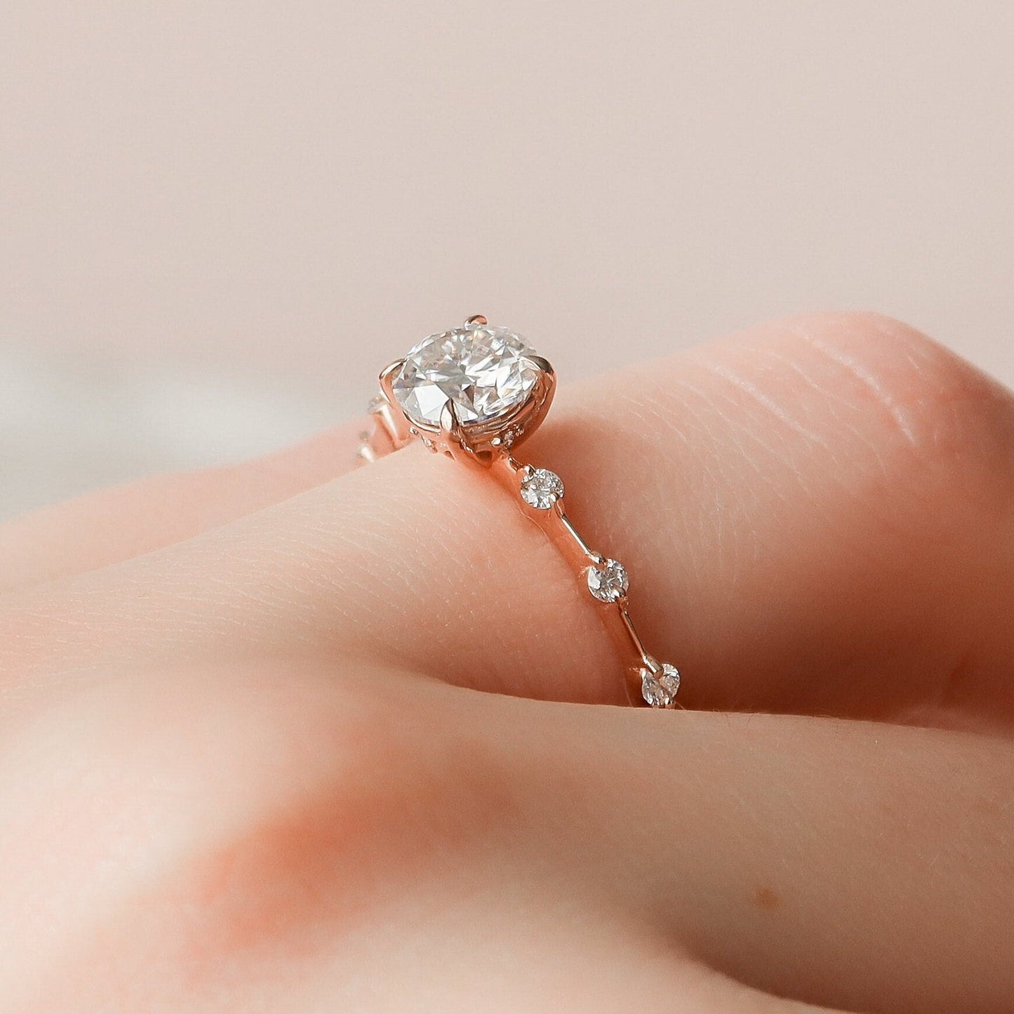 1 CT Round Dainty Pave Moissanite Engagement Ring