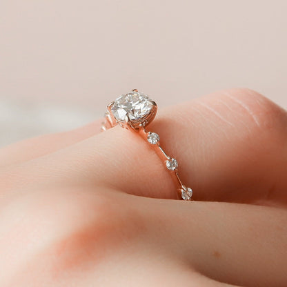 1 CT Round Dainty Pave Moissanite Engagement Ring