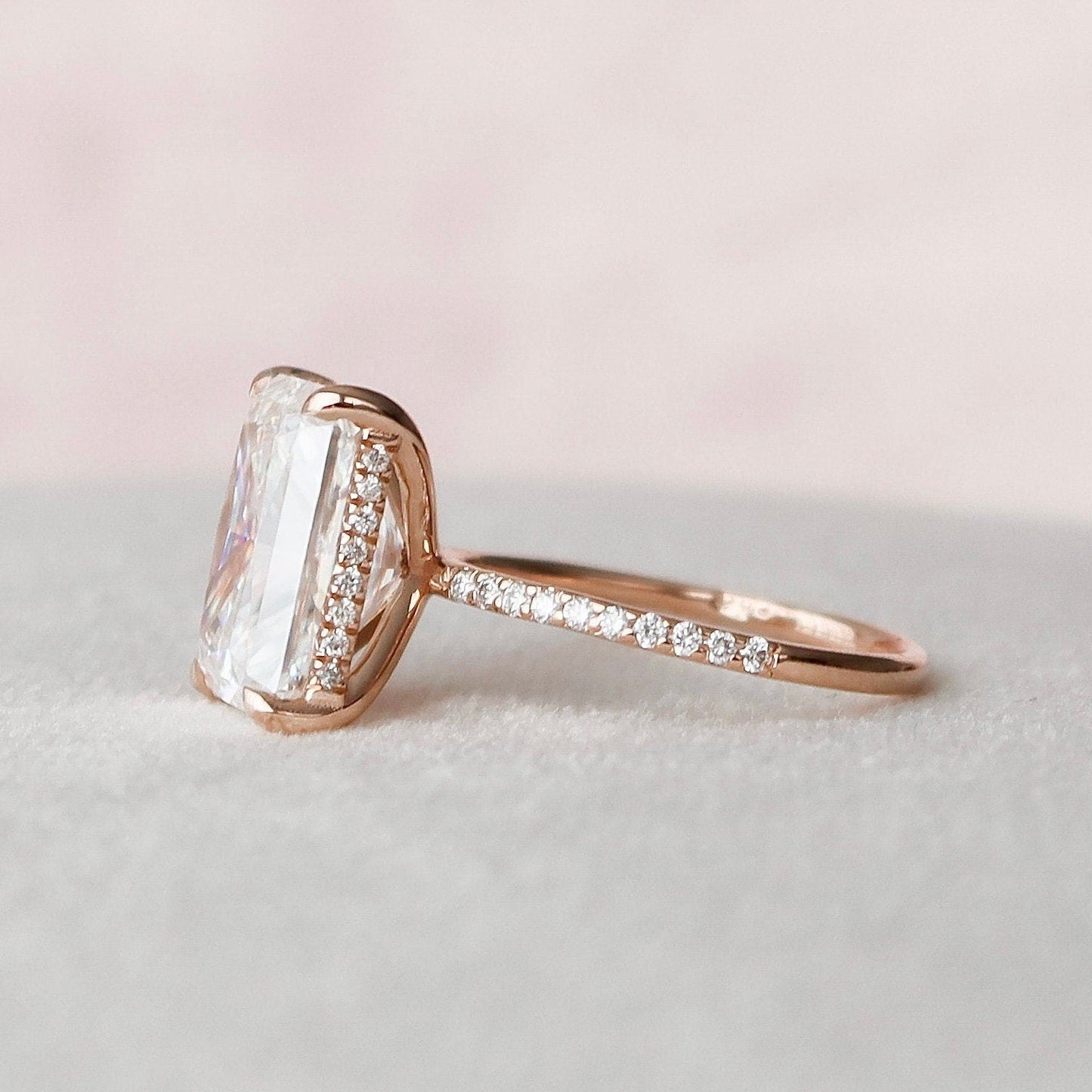 5 CT Radiant Hidden Halo & Pave Moissanite Engagement Ring