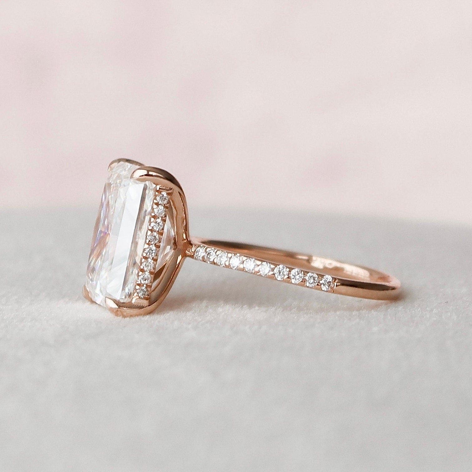 5 CT Radiant Hidden Halo & Pave Moissanite Engagement Ring