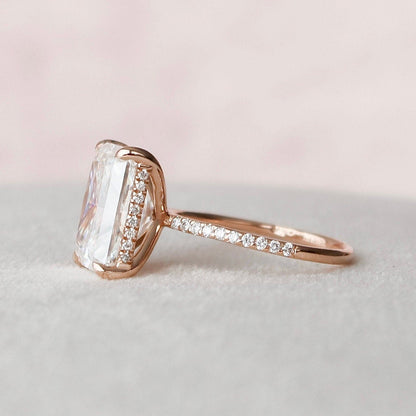 5 CT Radiant Hidden Halo & Pave Moissanite Engagement Ring