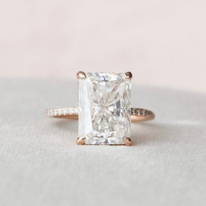 5 CT Radiant Hidden Halo & Pave Moissanite Engagement Ring