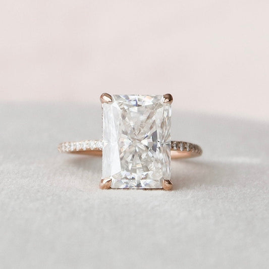5 CT Radiant Hidden Halo & Pave Moissanite Engagement Ring