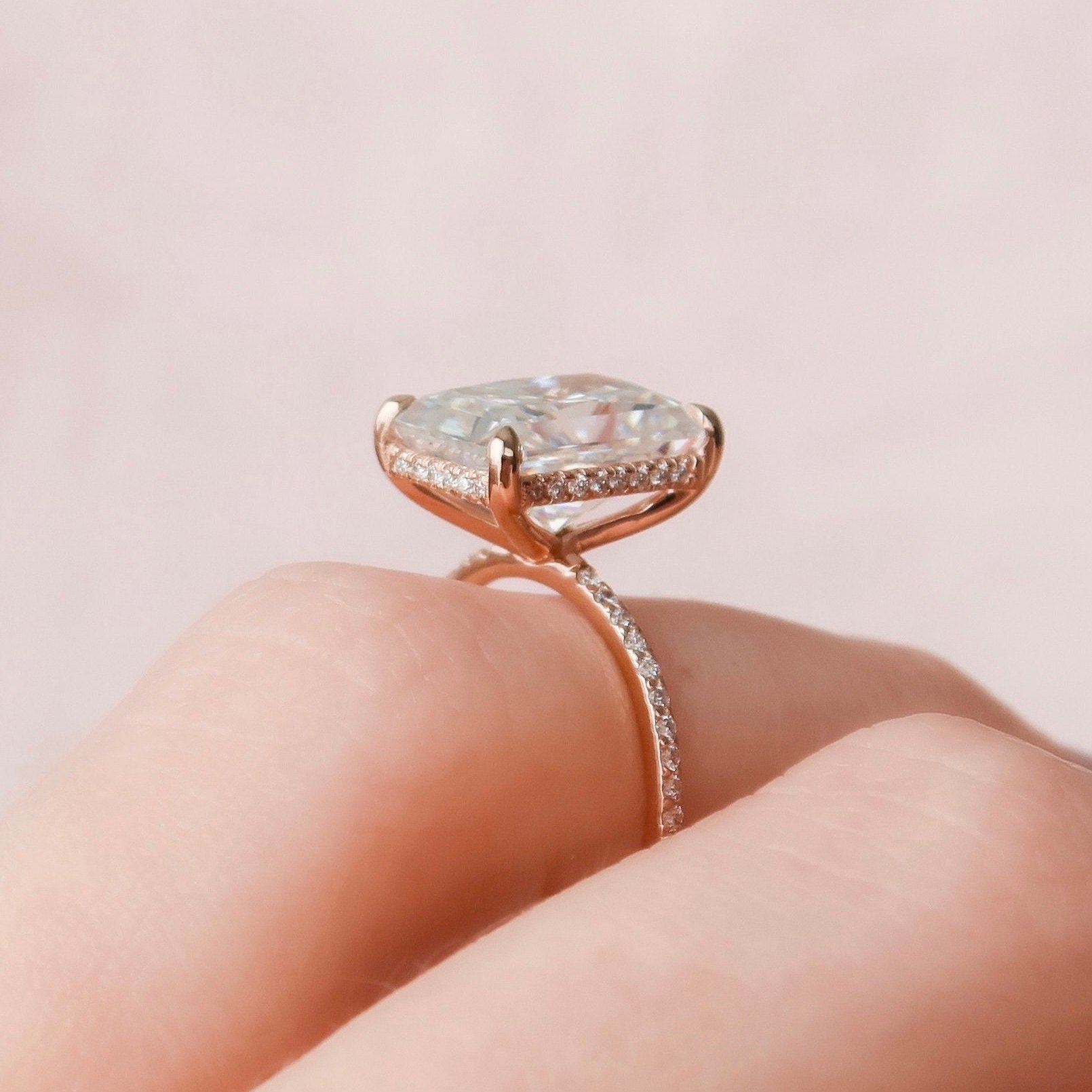 5 CT Radiant Hidden Halo & Pave Moissanite Engagement Ring