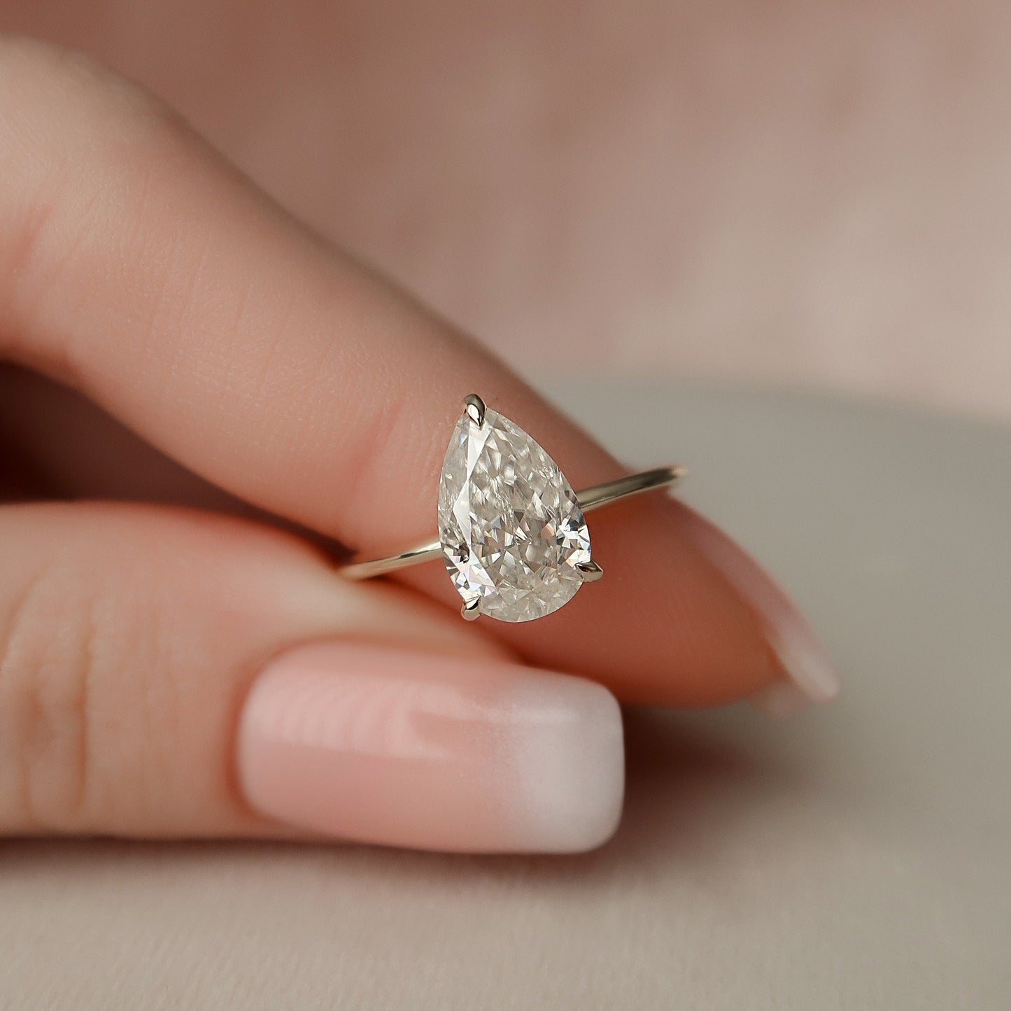 2 CT Pear Hidden Halo Moissanite Engagement Ring