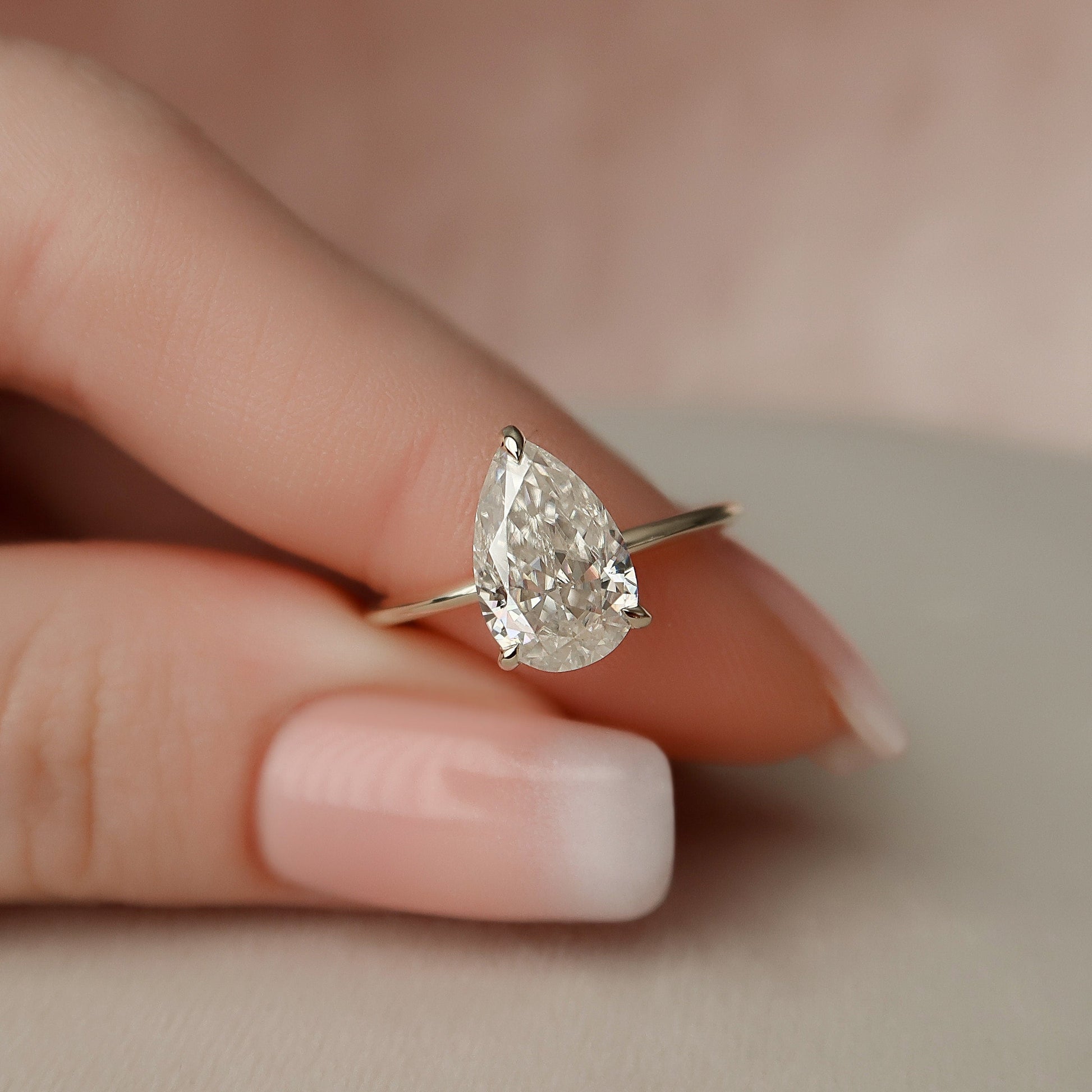 2 CT Pear Hidden Halo Moissanite Engagement Ring