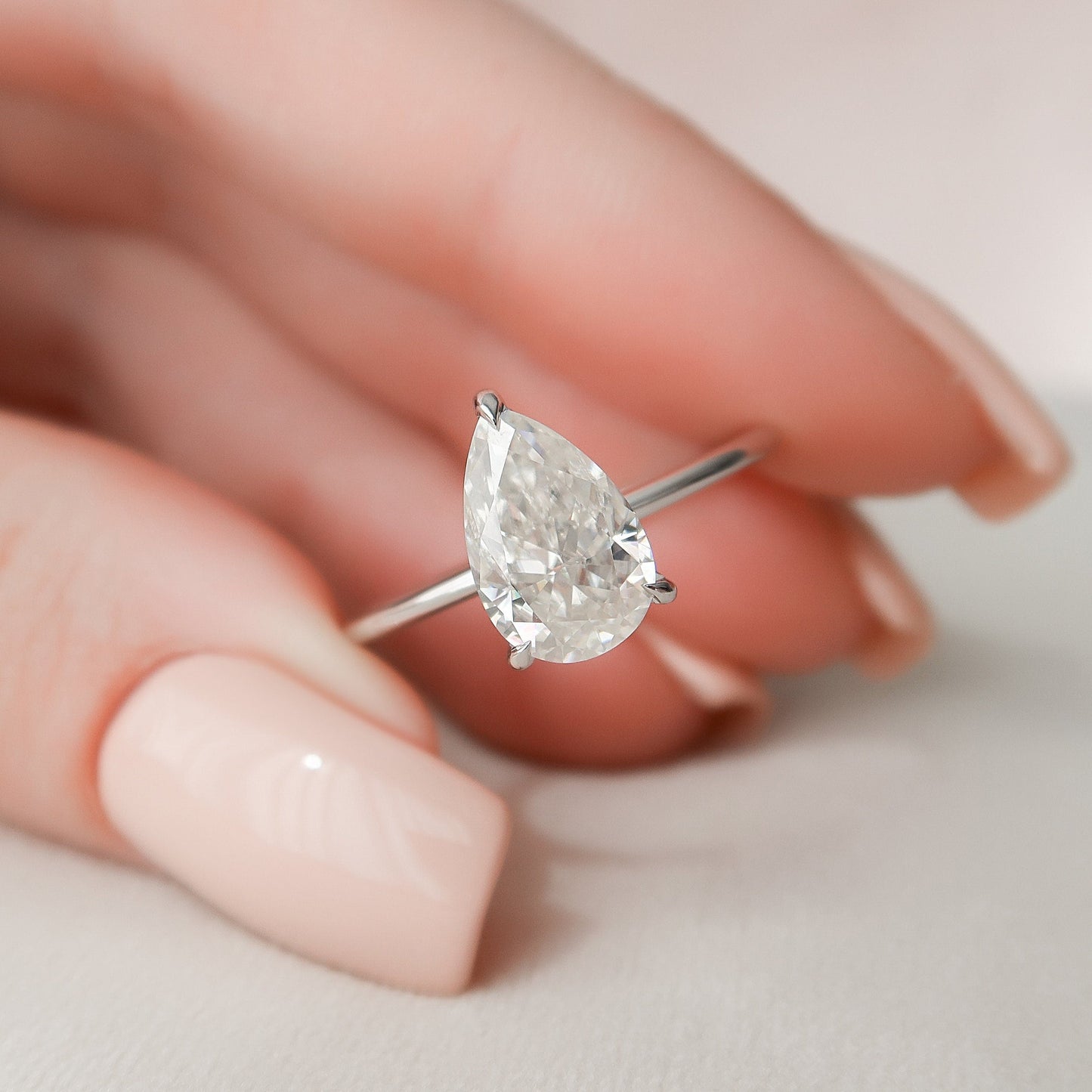 2 CT Pear Hidden Halo Moissanite Engagement Ring