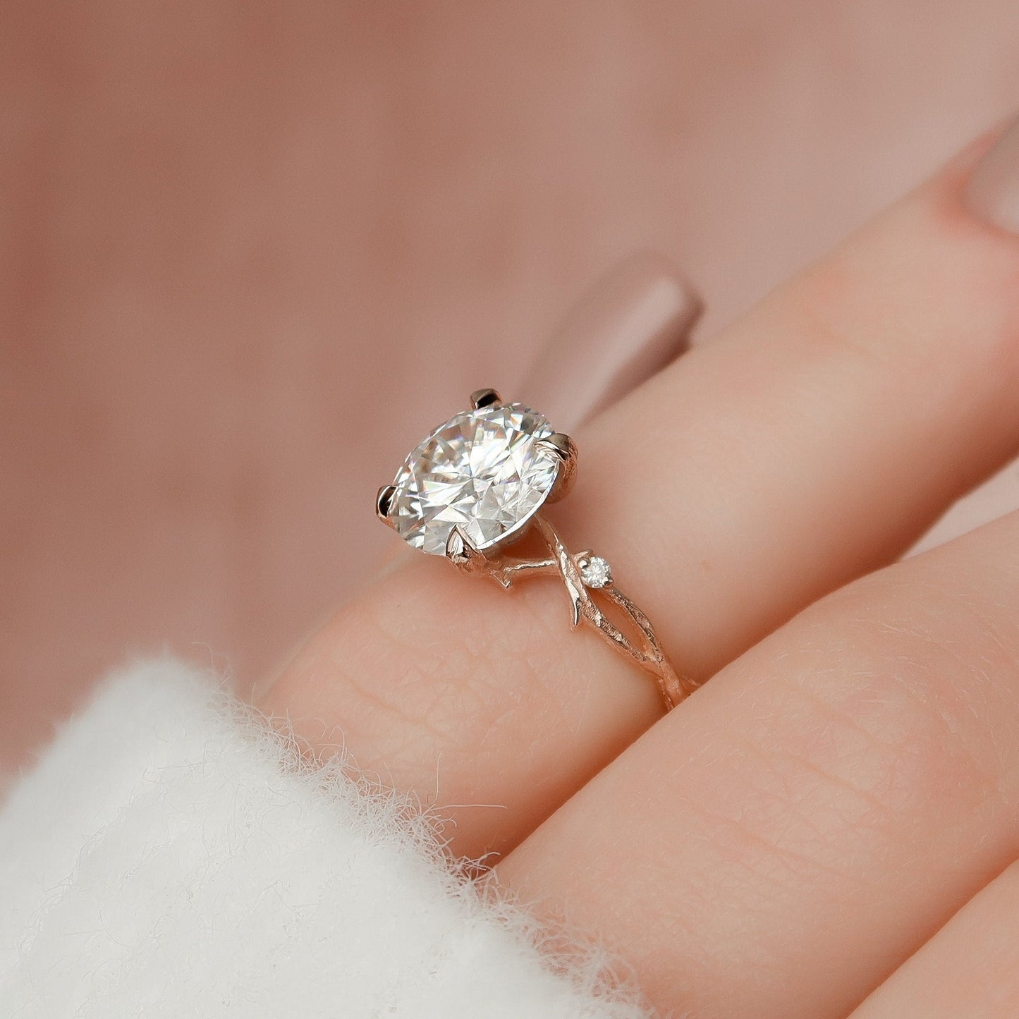 2.5 CT Round Twig Pave Moissanite Engagement Ring