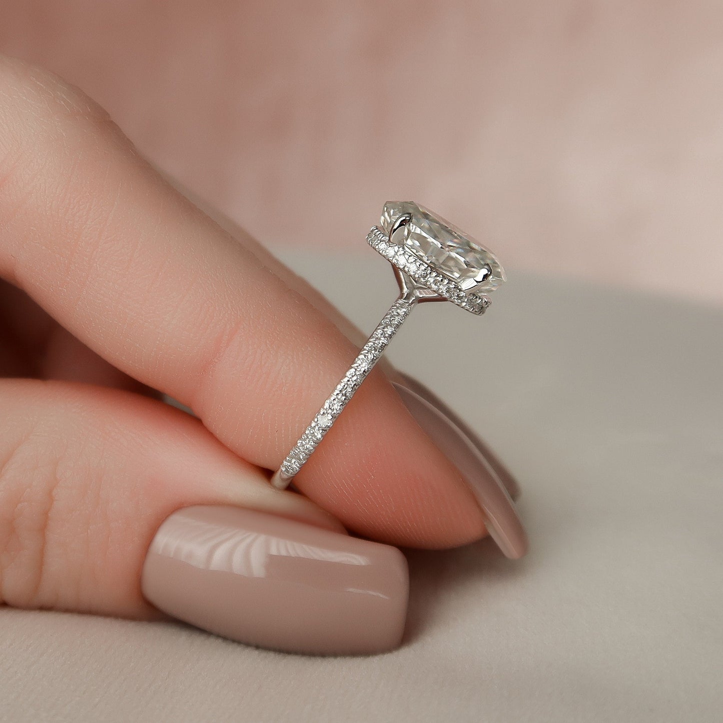 3 CT Oval Hidden Halo & Pave Moissanite Engagement Ring