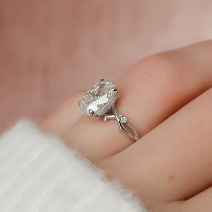 2 CT Oval Twig Pave Moissanite Engagement Ring
