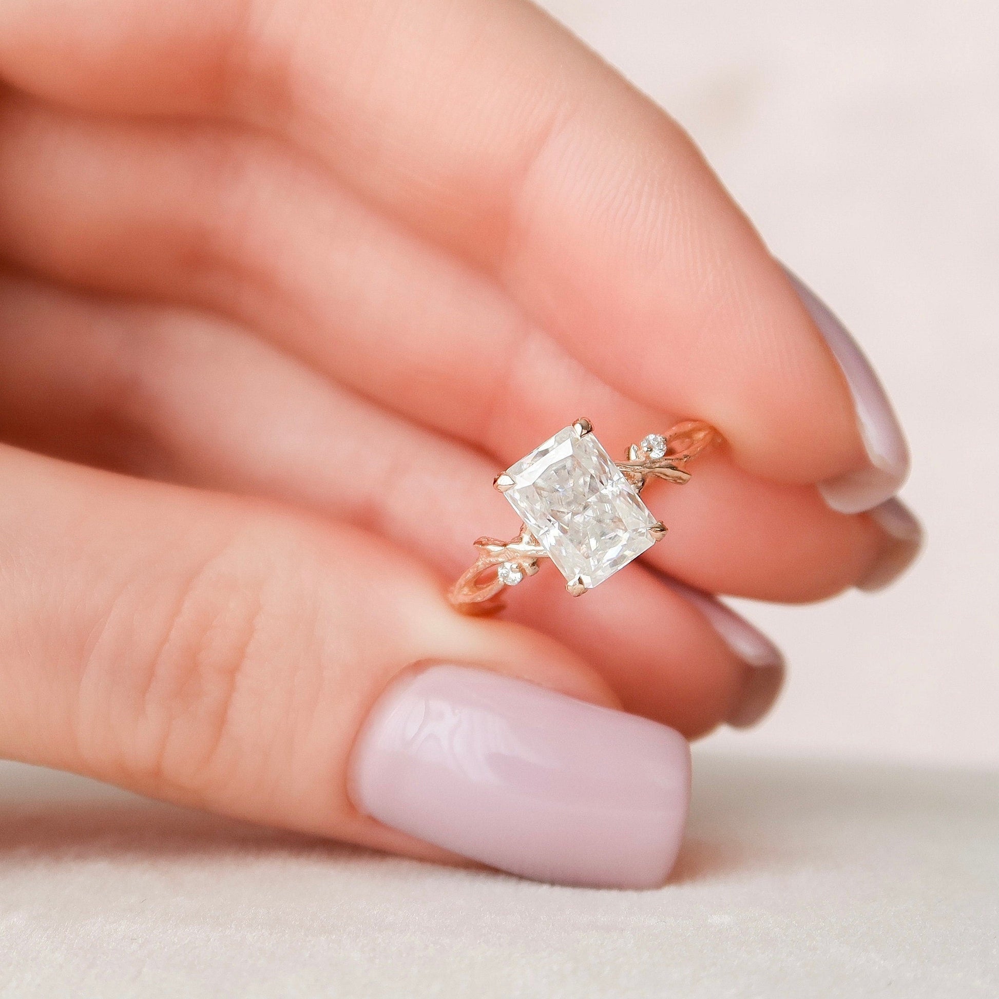 2 CT Radiant Twig Pave Moissanite Engagement Ring